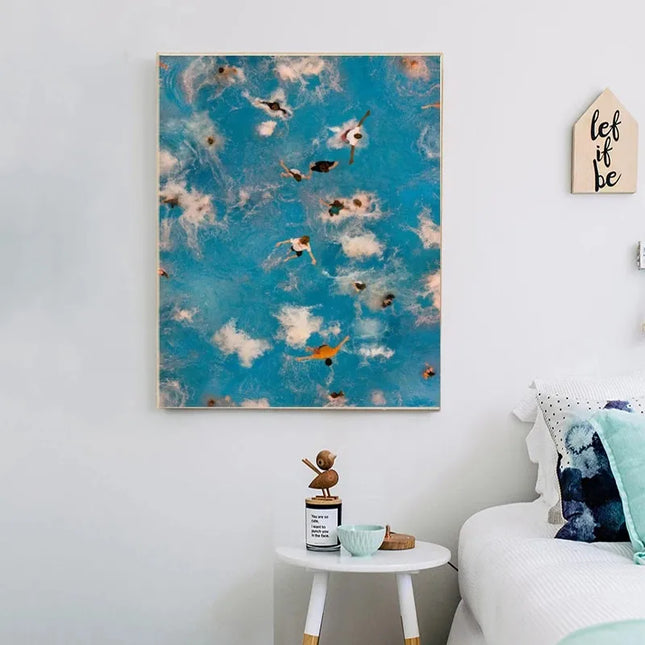 Nordic Blue Aerial Photography Canvas Print - Summer Pool Wall Art