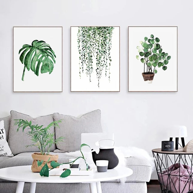 Tropical Plant Canvas Wall Art - Nordic Green Leaves for Home Decor