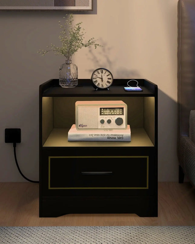 GOFLAME LED Nightstand - Modern Smart Bedside Storage Table