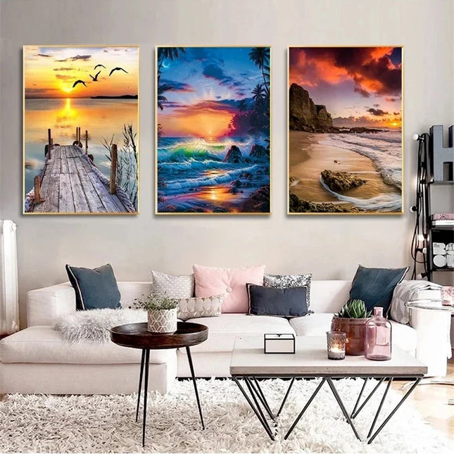 Sunset Beach Seascape Canvas Print - Nordic Landscape Wall Art Decor