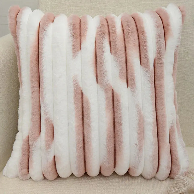 Anqianny Double-Sided Faux Fur Cushion Cover - Fuzzy Striped Decorative Pillow