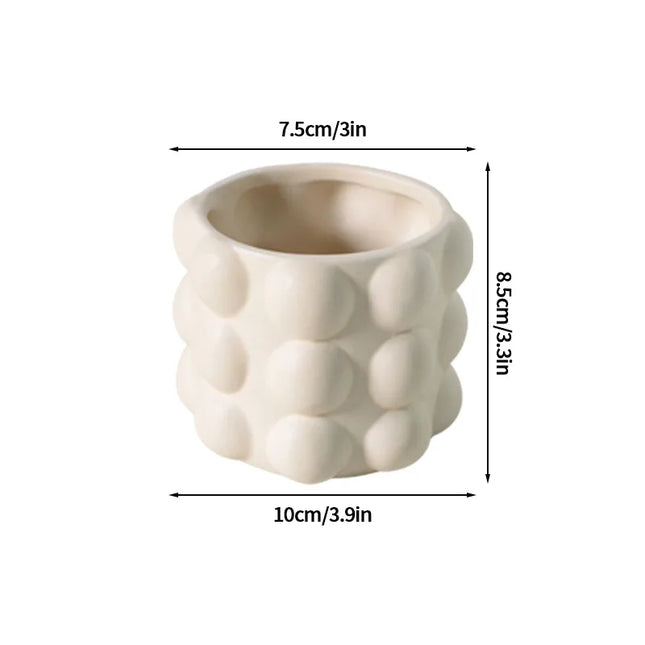 Cream Ceramic Flowerpot - Small Succulent Plant Pot for Home Decor