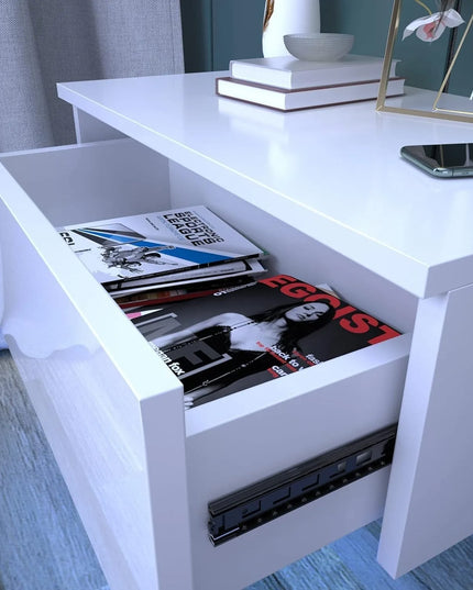 Modern Floating Bedside Table with RGB LED Lights - Cream White