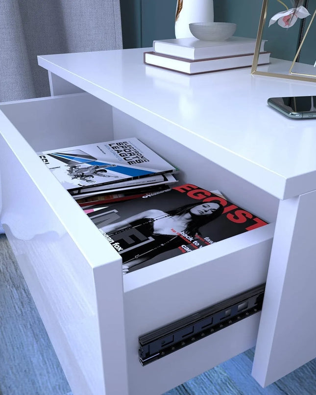 Modern Floating Bedside Table with RGB LED Lights - Cream White