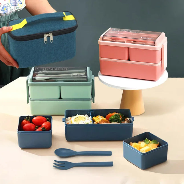 Double Layer Lunch Box with Storage Bag, Leakproof