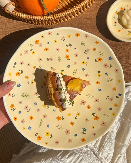Korean Ceramic Bowl Dish with Fresh Flower Design