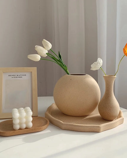 Retro Wooden Flower Vase - Nordic Style Decorative Plant Pot for Home Decor