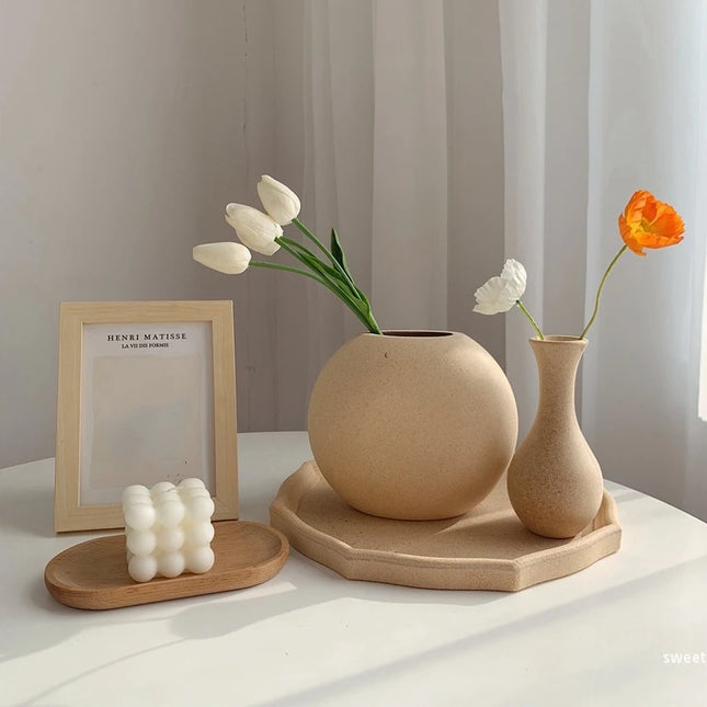 Retro Wooden Flower Vase - Nordic Style Decorative Plant Pot for Home Decor