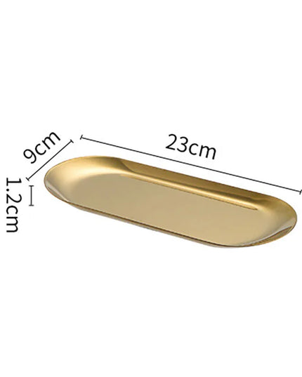 Oval Stainless Steel Gold Dining Plate - Perfect for Cakes & Snacks