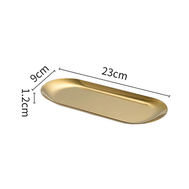 Oval Stainless Steel Gold Dining Plate - Perfect for Cakes & Snacks