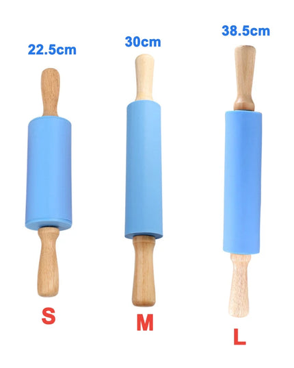 Non-Stick Silicone Rolling Pin with Wooden Handle for Baking Pastry
