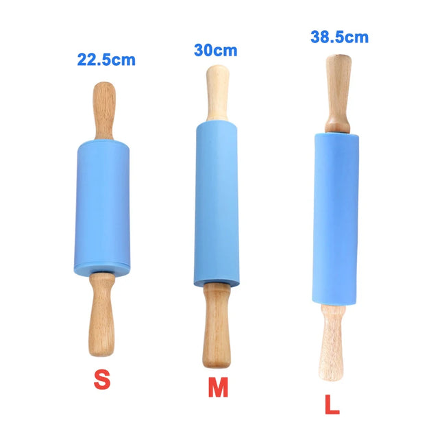 Non-Stick Silicone Rolling Pin with Wooden Handle for Baking Pastry