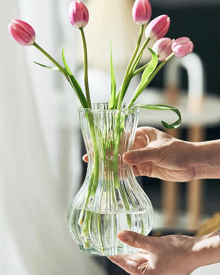 Glass Transparent Flower Vase Retro Hydroponics Plants Pot Clear Flower Container Flowers Arrangement Bottle Table Decoration