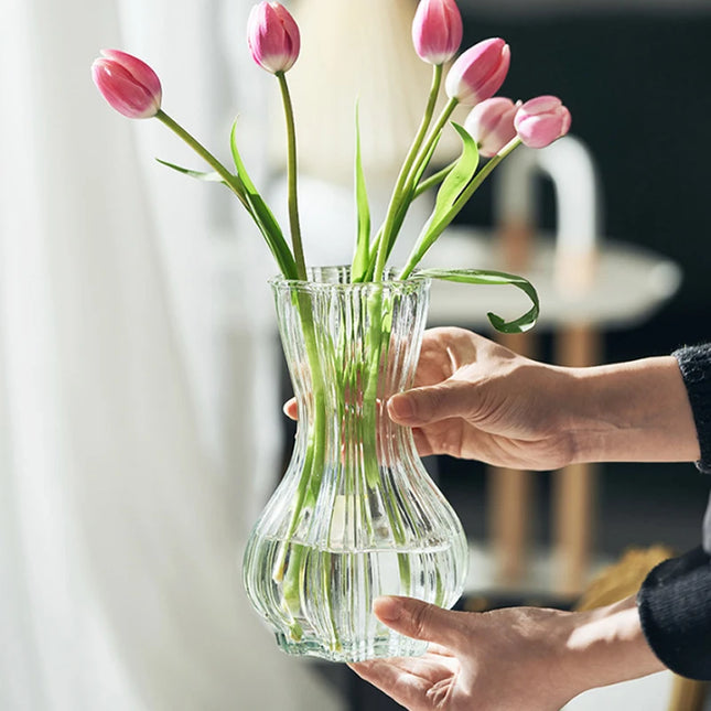 Glass Transparent Flower Vase Retro Hydroponics Plants Pot Clear Flower Container Flowers Arrangement Bottle Table Decoration
