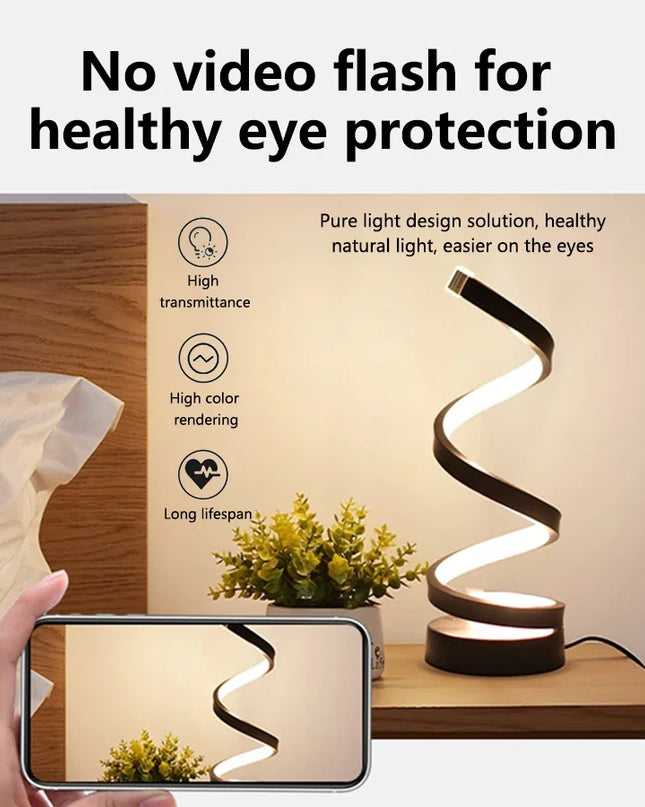 MeeToo Dimmable LED Spiral Table Lamp - Modern Night Light for Bedroom