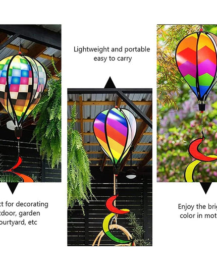 Rainbow Hot Air Balloon Wind Spinner - Vibrant Garden Decor Twister