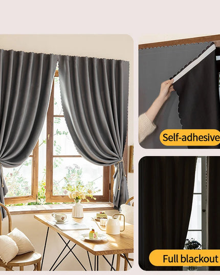Simple Blackout Bedroom Curtains - High Shading, Self-Adhesive Design