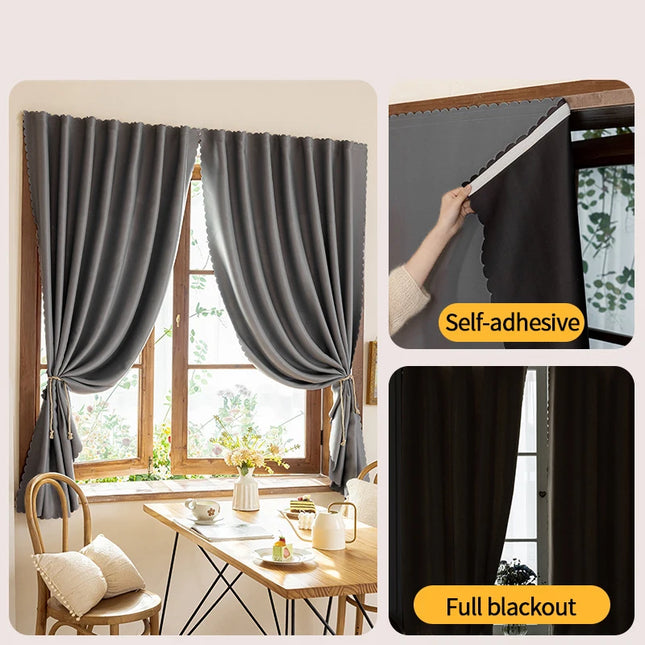 Simple Blackout Bedroom Curtains - High Shading, Self-Adhesive Design