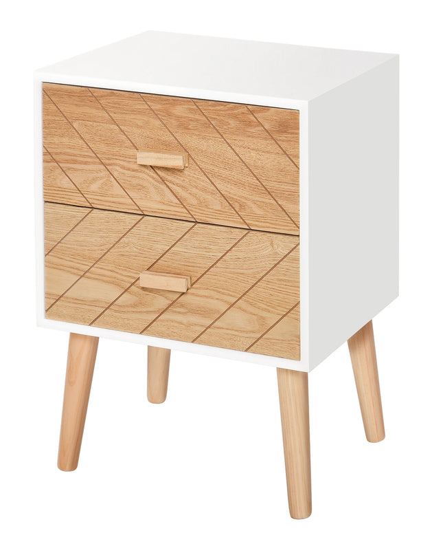 HOMCOM Modern Bedside Table - 2 Drawers Wooden Storage Chest