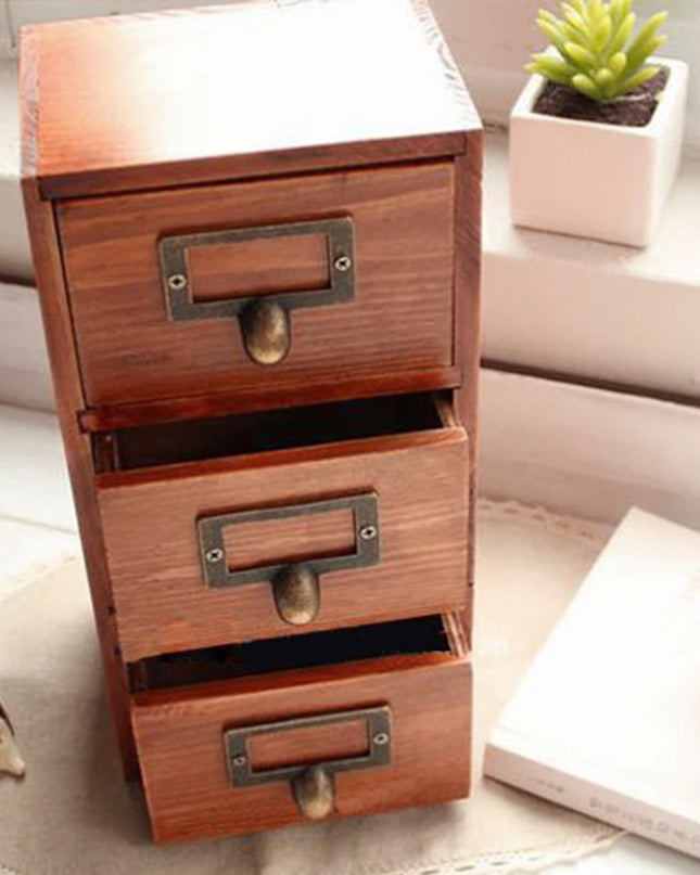 Modishion Retro Wooden Drawer Organizer - 3-Layer Storage Cabinet