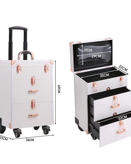 Modishion 3-in-1 Portable Cosmetic Trolley Case with Drawers