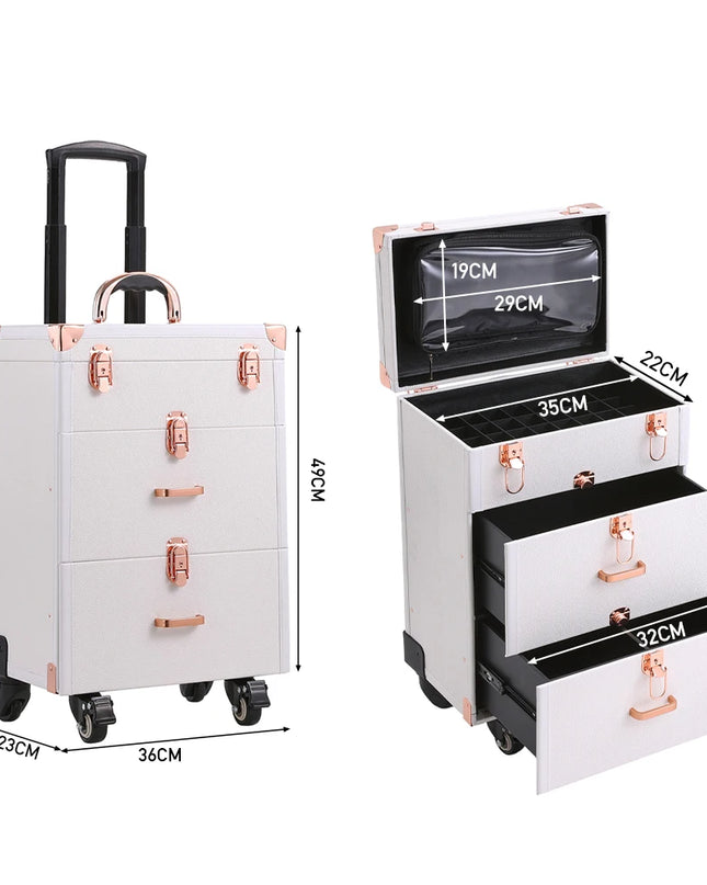 Modishion 3-in-1 Portable Cosmetic Trolley Case with Drawers