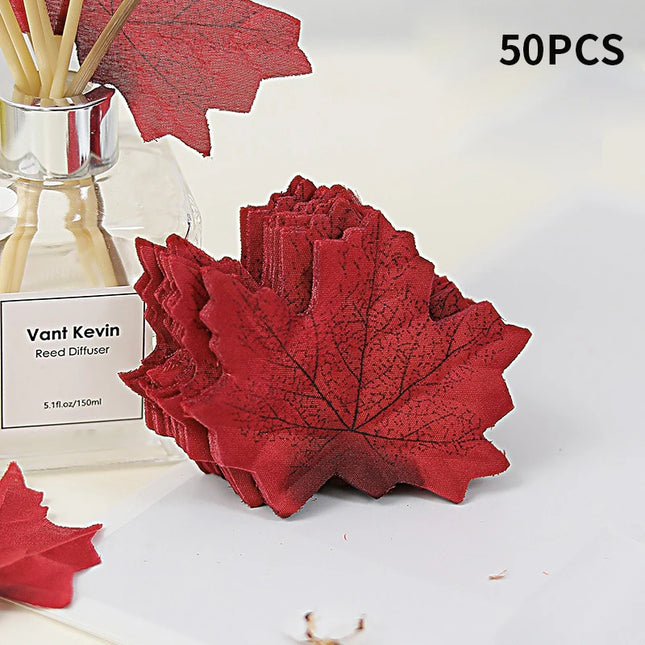 50-200Pcs Artificial Maple Leaves - Silk Decor for Weddings & Parties