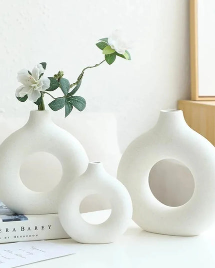 Nordic Ceramic Vase - Circular Hollow Donut Style for Home Decor
