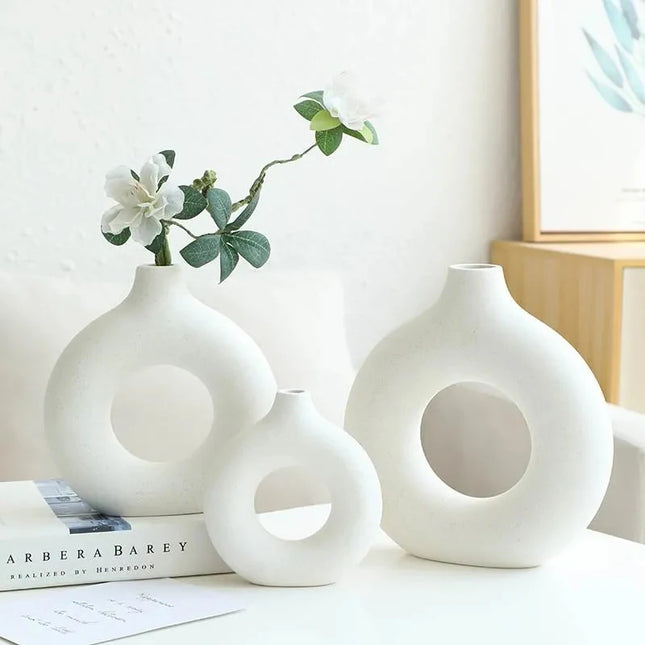 Nordic Ceramic Vase - Circular Hollow Donut Style for Home Decor