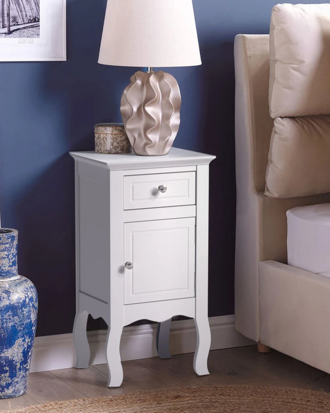 Haodirect Modern Wooden Side Table with Drawer - Curved Legs Design