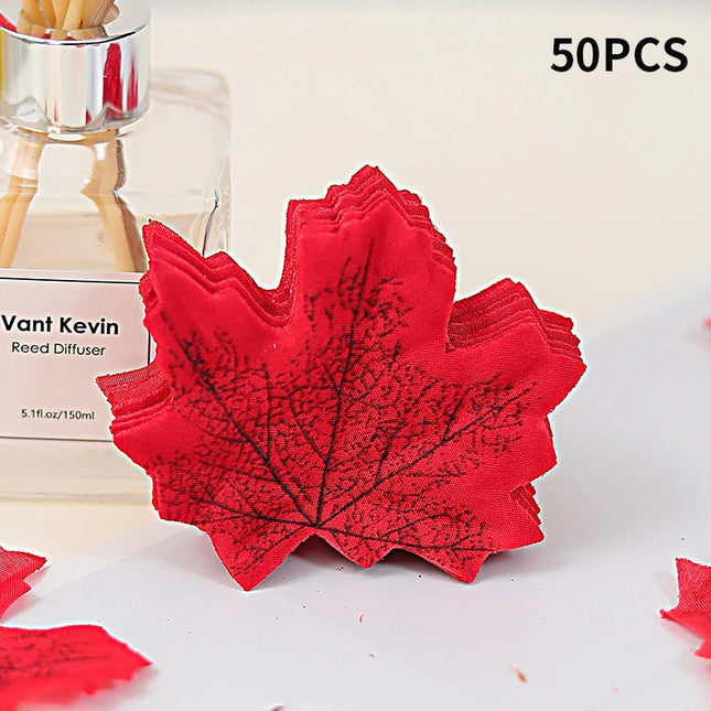50-200Pcs Artificial Maple Leaves - Silk Decor for Weddings & Parties