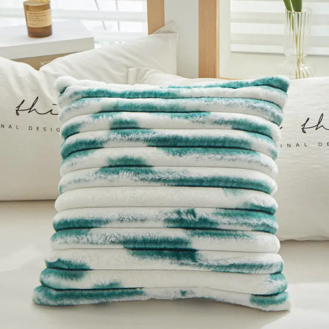 Anqianny Double-Sided Faux Fur Cushion Cover - Fuzzy Striped Decorative Pillow