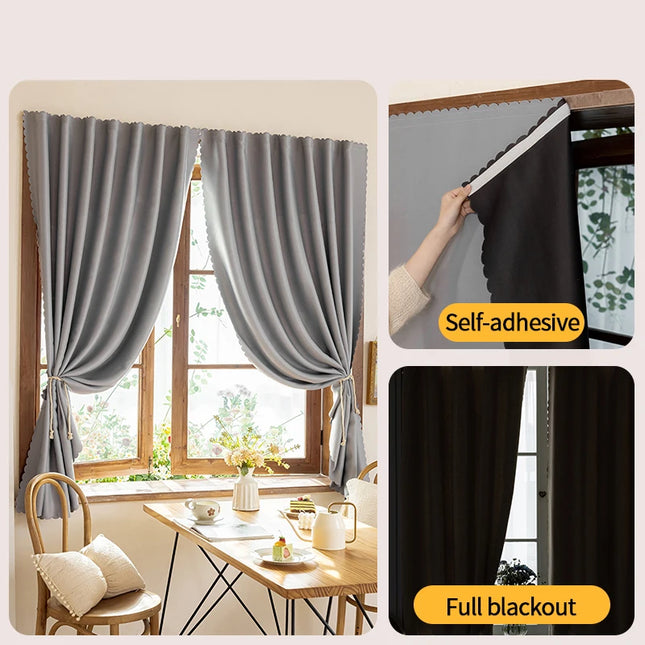 Simple Blackout Bedroom Curtains - High Shading, Self-Adhesive Design