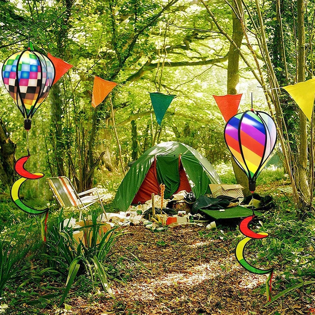 Rainbow Hot Air Balloon Wind Spinner - Vibrant Garden Decor Twister