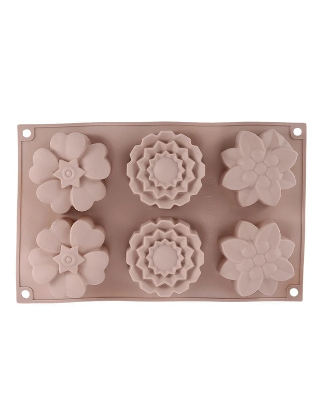 Eco-Friendly Silicone Cake Mold - 6 Flower Shapes for Baking Fun