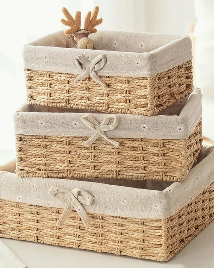 Woven Storage Baskets Organizers Picnic Breakfast Basket Laundry Box Sundries Storage Basket Desktop Cosmetics Snack Storage Box