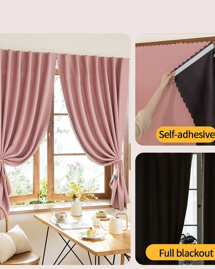 Simple Blackout Bedroom Curtains - High Shading, Self-Adhesive Design