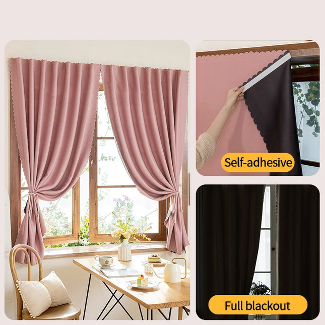 Simple Blackout Bedroom Curtains - High Shading, Self-Adhesive Design
