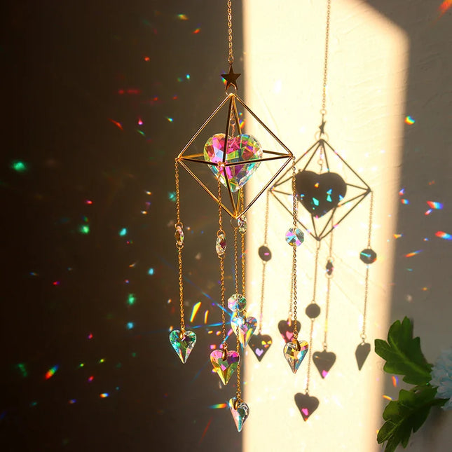 Sun Catchers Crystal Pendant Window Wind Chime Star Moon Light Catchers Rainbow Chaser Plated Colorful Hanging Drop Garden Decor