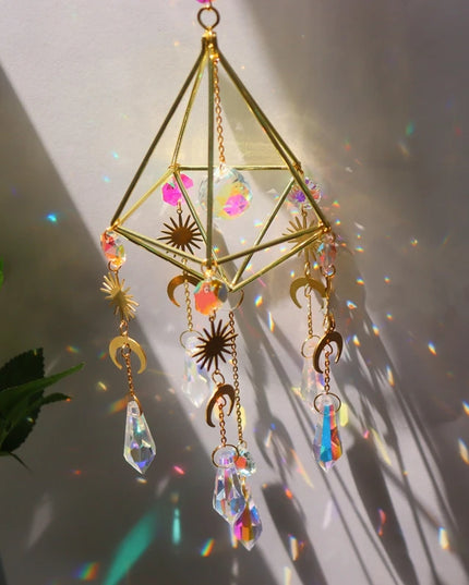 Sun Catchers Crystal Pendant Window Wind Chime Star Moon Light Catchers Rainbow Chaser Plated Colorful Hanging Drop Garden Decor