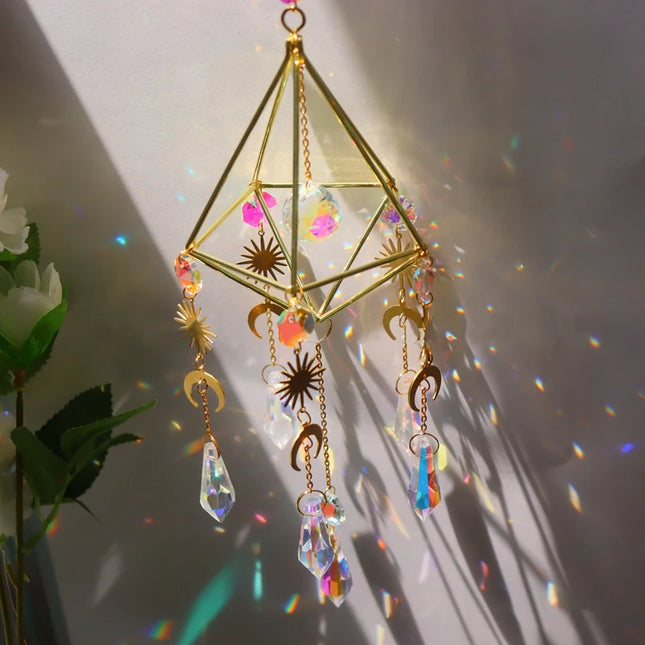 Sun Catchers Crystal Pendant Window Wind Chime Star Moon Light Catchers Rainbow Chaser Plated Colorful Hanging Drop Garden Decor