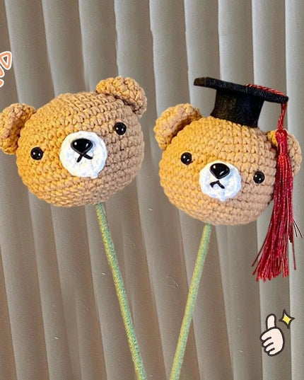 Handmade Crochet Doctoral Hat Bear - Cute Pig Animal Flower Gift