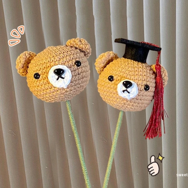 Handmade Crochet Doctoral Hat Bear - Cute Pig Animal Flower Gift
