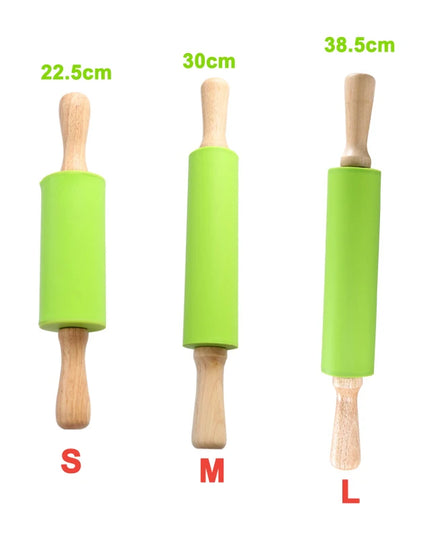 Non-Stick Silicone Rolling Pin with Wooden Handle for Baking Pastry