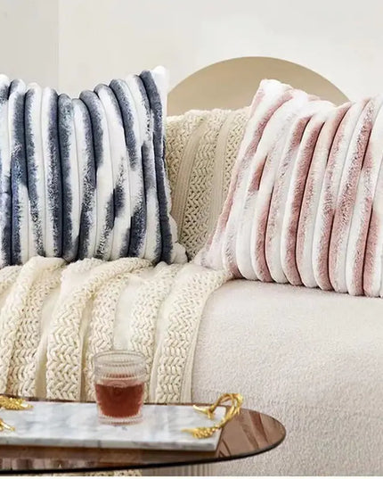 Anqianny Double-Sided Faux Fur Cushion Cover - Fuzzy Striped Decorative Pillow