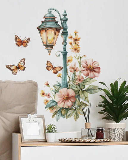 Creative Retro Streetlight Flowers Wall Stickers for Home Decor