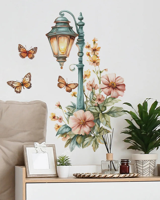 Creative Retro Streetlight Flowers Wall Stickers for Home Decor