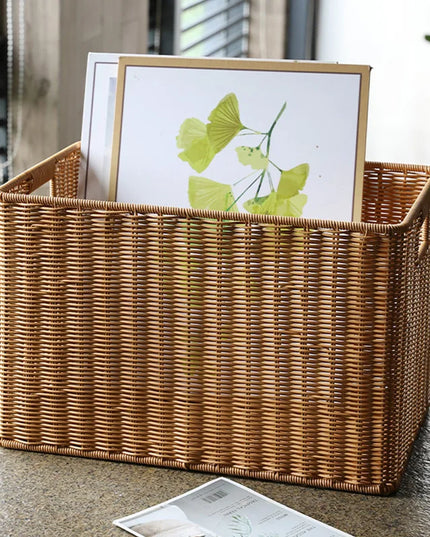 Rattan Straw Storage Basket Japanese Hand-woven Sundries Organizer Baskets Large Capacity Laundry Container Bathroom Organizer