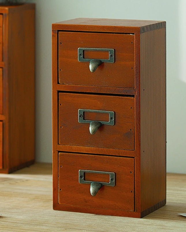 Modishion Retro Wooden Drawer Organizer - 3-Layer Storage Cabinet