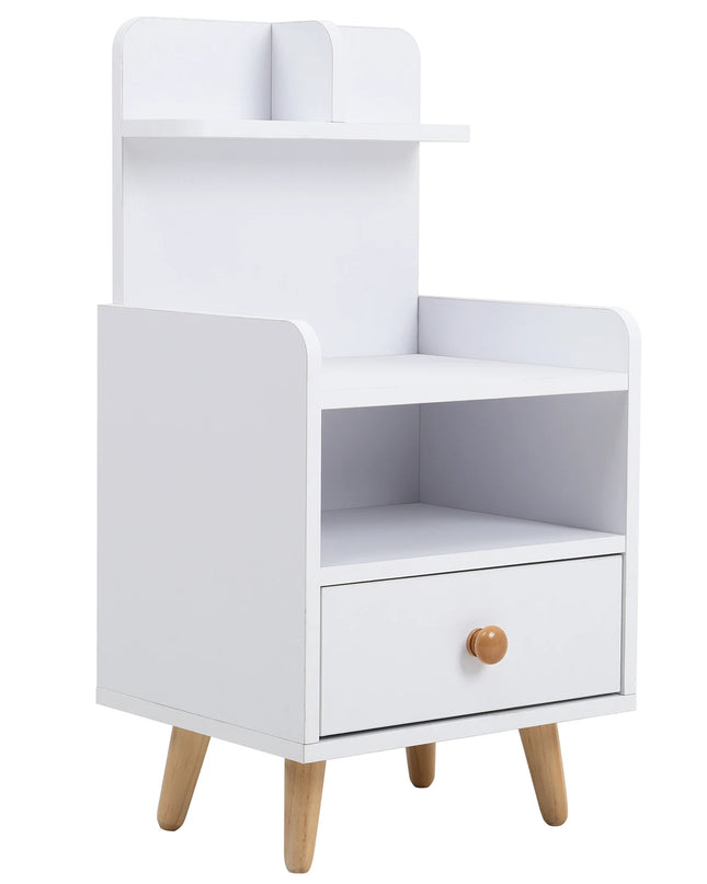 Haodirect Modern Bedside Table - Single Drawer with Wooden Legs
